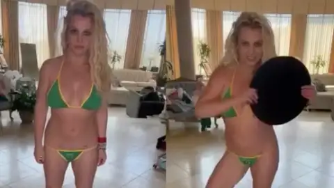 Britney Spears posta vídeos dançando com biquíni estampado com a bandeira do Brasil. Veja!