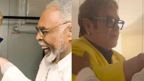 "Você é uma lenda": Elton John se rende a Gilberto Gil em encontro nos bastidores do Rock in Rio